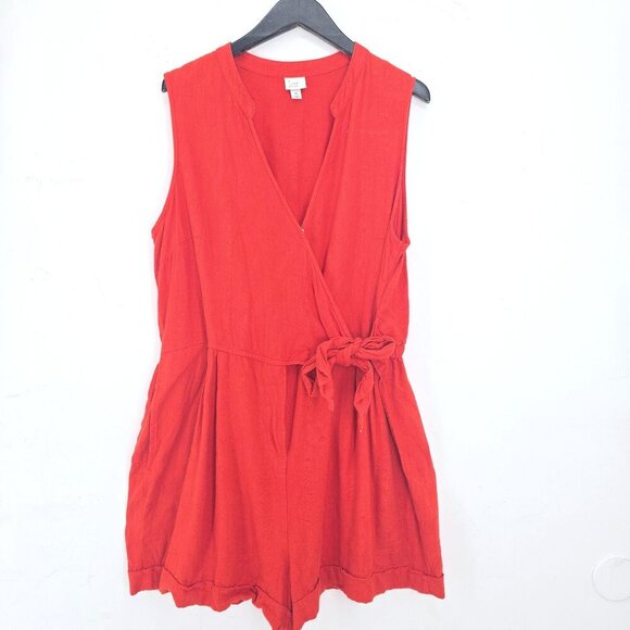 A New Day Linen Blend Plus Size Romper/Mini Jumpsuit Womens Size XL Tangerine Or - Picture 2 of 7